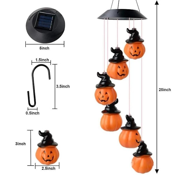 Halloween Ljus Vindspel Pumpa Skelett Skalle Vindspel Sol Vindspel Led Ljus Semester Vindspel För Inomhus Utomhus Dekor Halloween Garde