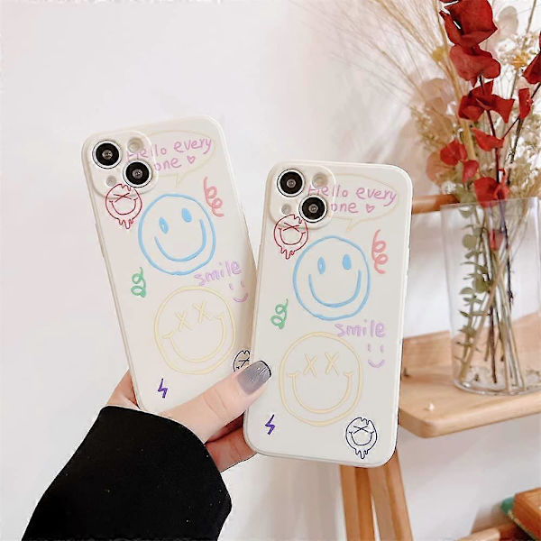 Happy Smile Graffiti Sida Print Söt Telefonfodral Kompatibelt för iPhone 13 6.1\" Fodral för Kvinnor Män Mode Smalt Mjukt Fodral för Apple iPhone 13