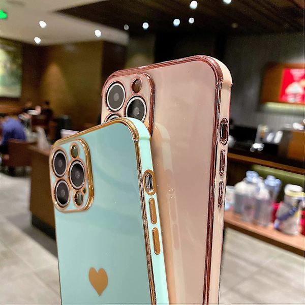 Designad för iPhone 13 Pro Max Skal Söt med Kameraskydd, Lyxigt Hjärta Plätering Telefonskal Mjuk TPU Stötfångare Sida med Små Mönster för Kvinnor