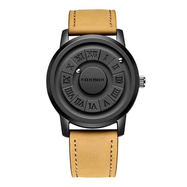 Siisti magneettinen watch, miesten magneettikellot Ainutlaatuinen osoitinmuotoilu (vyö ruskea musta)