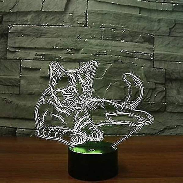 3D Nattlampa Katt Djur Touch Bord Optisk Illusion Lampor 7 Färgförändrande Ljus Heminredning Jul Födelsedagspresent