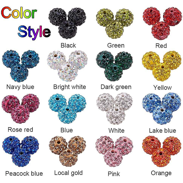 150 st 15 Färger Rhinestones Pave Disco Ball Lera Pärlor, 10mm Polymerlera Rhinestone Pärlor Runda Berlocker Kristall Diamant Pärlor För Armband Halsband E