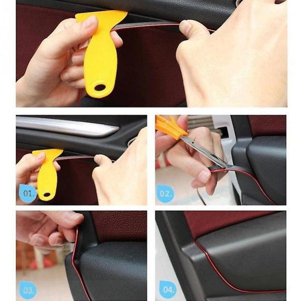 Bilformningsdekorationsflexibla remsor 5M Interiörautoformningar Bilöverdrag Trim Instrumentpanel Dörrkant i bilstyling Universal röd 1 st
