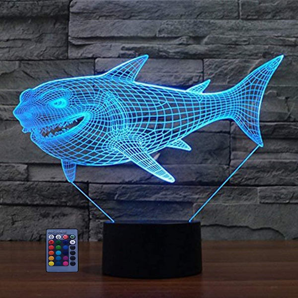 Ltd Creative Shark 3D Nattlampa USB-driven Beröringsknapp Fjärrkontroll LED Dekoration Optisk Illusion 3D Lampa 7/16 Färger Byter Barn Leksak Ch