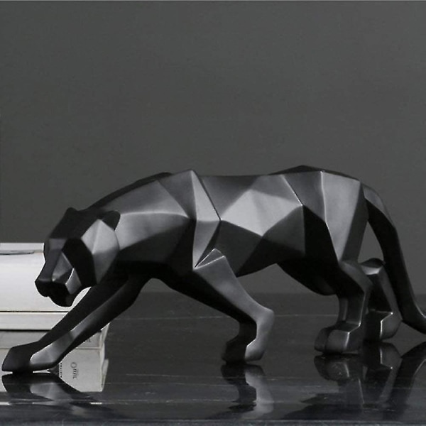 Panther Ornament Statue Leopard Harpiks Modell Håndverk Ornamenter Kontorbar Svart Skulptur Geometrisk Origami Abstrakt dekorasjonsgave 26cm*5cm*8cm,svart,