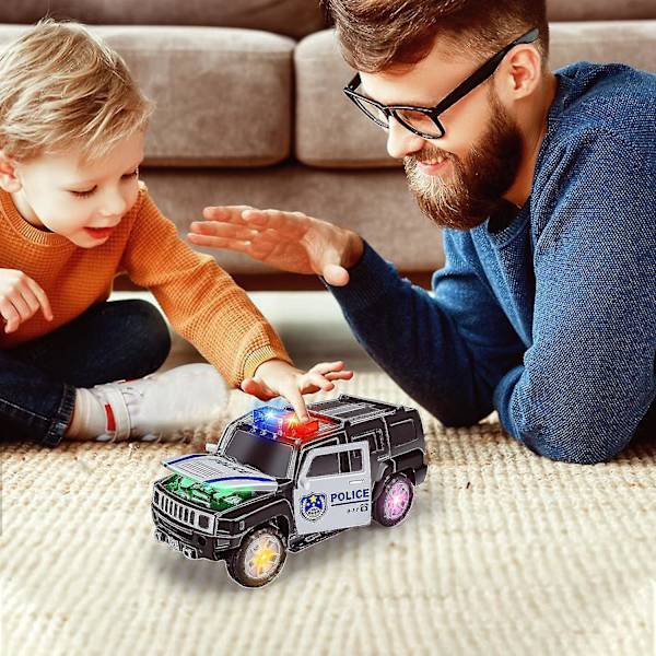 Sähköinen poliisiauto LED-valoilla ja sireenin äänillä lapsille pojille ja tytöille - Poliisiauto, jossa on avattavat ovet, täydellinen joulu- ja syntymäpäivälahjaksi - Poliisiauto