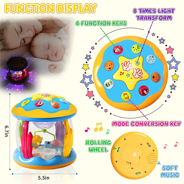 Baby , Ocean Rotating Light Up Spädbarnsleksaker, Musikleksaker kompatibla Toddler Flickor Pojkar