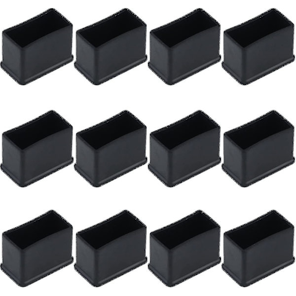 12-pack 15 x 30 mm svarta rektangulära gummifiltskydd för bord eller stolsben - d