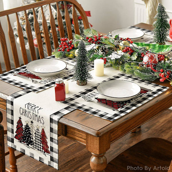 Vattenbuffel Rutiga Julgransunderlägg Set om 4, 30.48 X 45.72 Cm Vinterbordsskydd för Utomhus Hemfest Kök Restaurang Dekoration