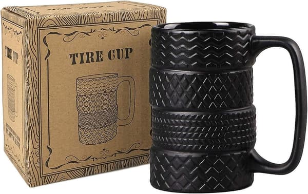 3D Cool Svart Däckformat Frostat Keramikmugg Stor Kaffe Te Kopp Unika Gåvor Bilfans 400 ml