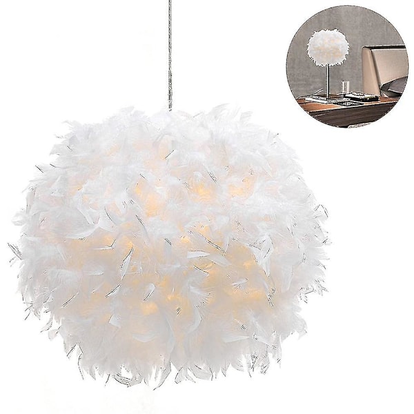 White Feather Ceiling Pendant Light Shade, Non-electrical Lampshade For Floor Lamp And Table Lamp With Shade Reducing Ring For Living Room, Dining Roo