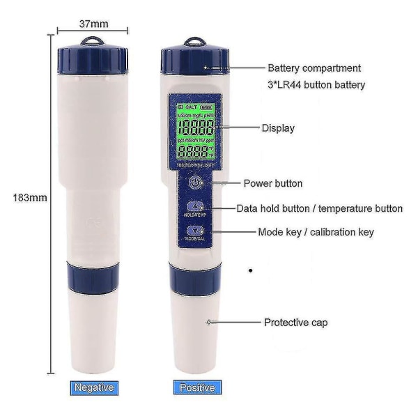 Vandkvalitetspen 9909ph Meter Tds/ec ledningsevne 5 i 1 vandkvalitetstestpen Akvakultur Havtank Salinometer