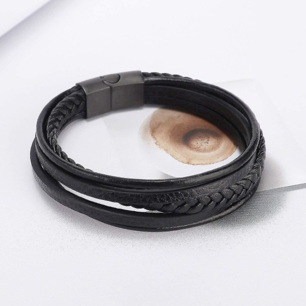 Herrarmband Armband i äkta läder flätat med magnetlås (18,5 cm)
