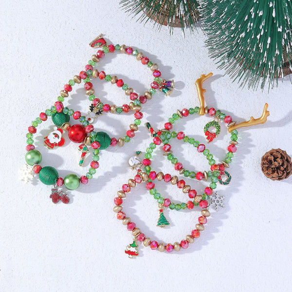 6 kpl joulurannekorujen set Värikkäitä jouluhelmillä koristeltu Charm Stretch rannekoruja uutuus set naisten tytöille