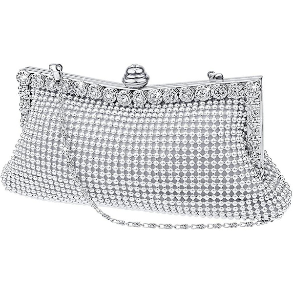 Ilta Clutch-laukku Häät Prom-juhlat Käsilaukku Yölaukku Lyhyellä ja Pitkällä Ketjulla (Hopea)
