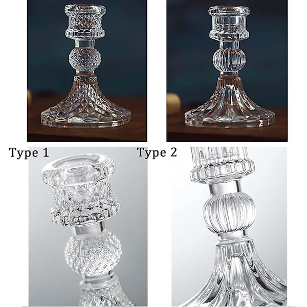 Kristallglas Ljusstakar Set om 2, Dekorativ Ljusstake Klar Glas Spetsljusstake