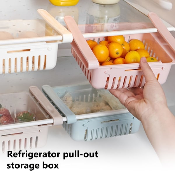 2 stk Kjøleskap uttrekkbar oppbevaringsboks Skuff Oppbevaringsstativ Oppbevaring Crisper Box Fryserboks Oppbevaringsstativ（2PC，Aprikos）
