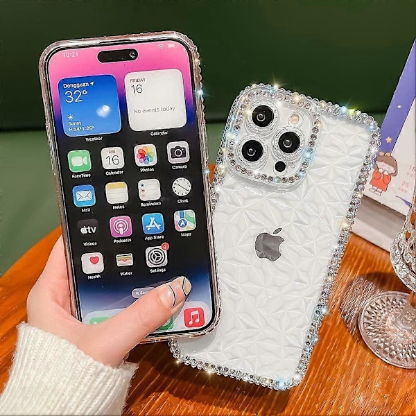 iPhone 13 Pro Skal, Kristallklart Bling Diamant Rhinestone Skal för Flickor Kvinnor, Glansigt Glittrande Mjuk Silikon Lins Fullt Skydd (Blå)