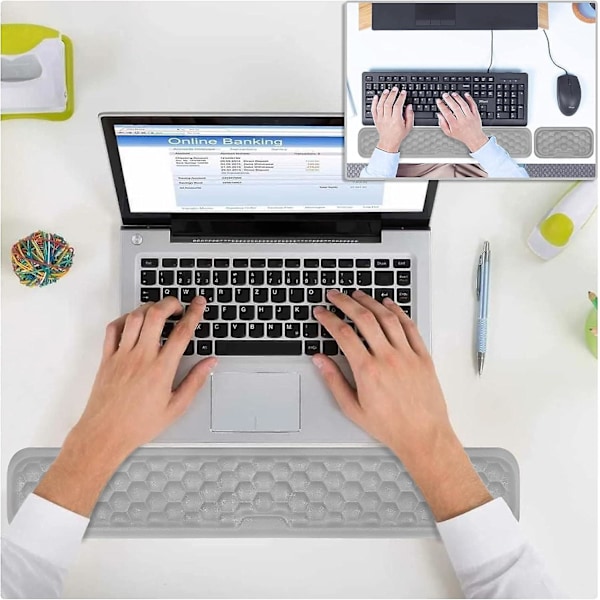 Tangentbords- och mus handledsstöd set, Ergonomiskt handledsstöd för kontor hem skola skrivbord dator laptop notebook, Halkfritt, Smärtlindring (grå)