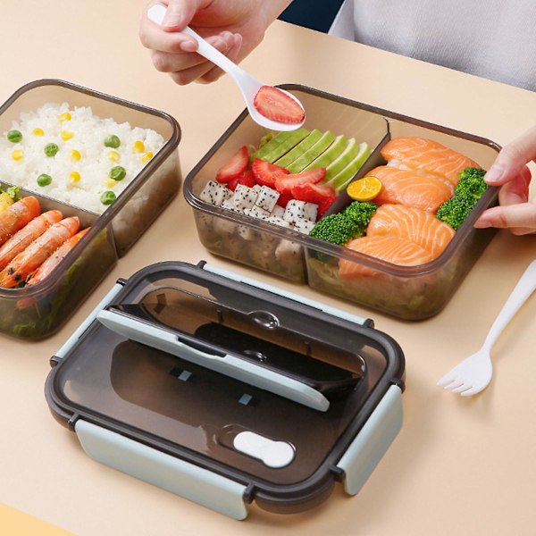 Bentolåda för vuxna, 53oz stor lunchlåda med 4 fack och skedspork, mikrovågsugn/diskmaskin säker för arbete, picknick[Blå]