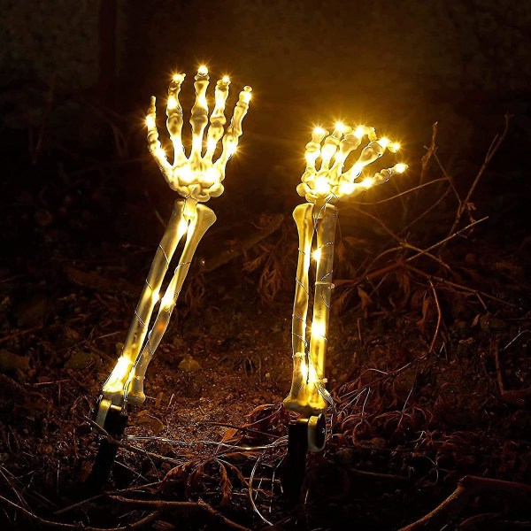 Halloween-sisustus luurankokäsikoristeet, 2 kpl realistisia luurankovarsipanoksia, valaistut Scary Hands Bone Light Up -juhlat (SOLAR LIGHT)