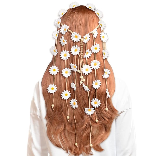 Hodeplagg Bohemsk hodebånd Hippie Simulering Solsikke Daisy Hårbånd Blomsterkrone Hårtilbehør For kvinner Jenter Fest Cosplay kostyme（hvit）