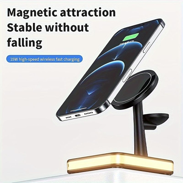 Magnetisk Threeinone trådløs lader egnet for Apple Mobile Phone Desktop Rask ladekilde (svart)