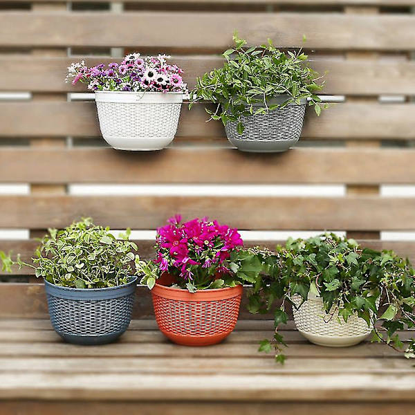Plast Väggmonterad Halvcirkelformad Blomkruka Staket Hängande（M，Vit）