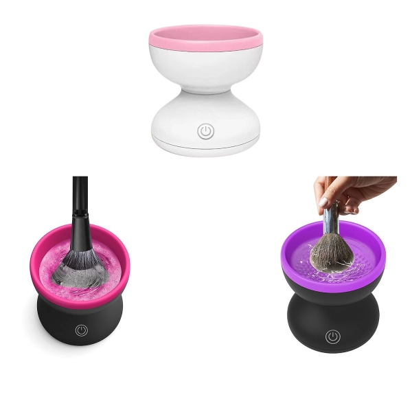 Elektrisk-sminke-børste-rens, sminke-børste-rens-maskin for alle størrelser børster automatisk (rosa)