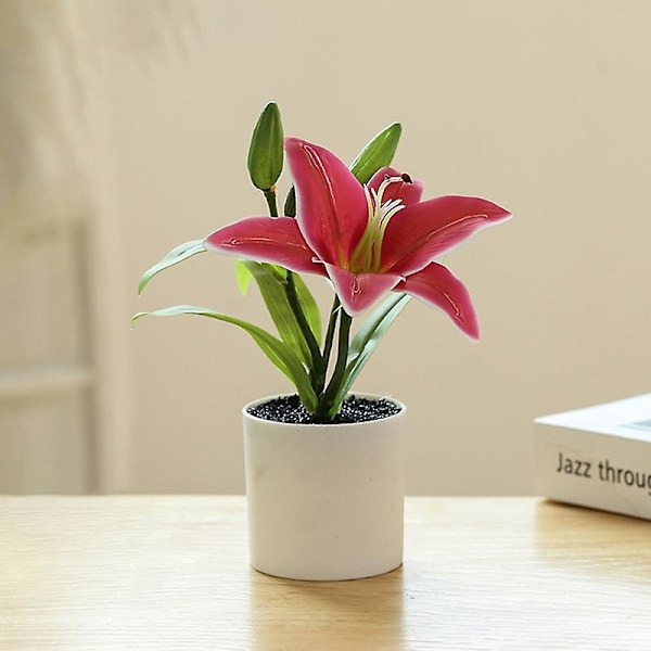 Konstgjord blomkruka simulerad lättskött plast realistisk lilja bonsai konstgjord växtdekor för hemmet (vit)