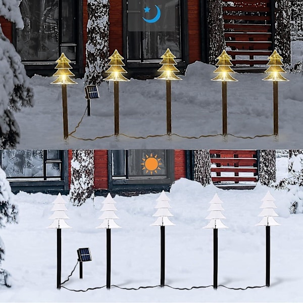 Julbelysning med solceller, 5-pack Vattentäta landskapsbelysningar för jul, Juldekorationer för gångvägar, LED-lampor för trädgård, gräsmatta, uteplats, gångväg