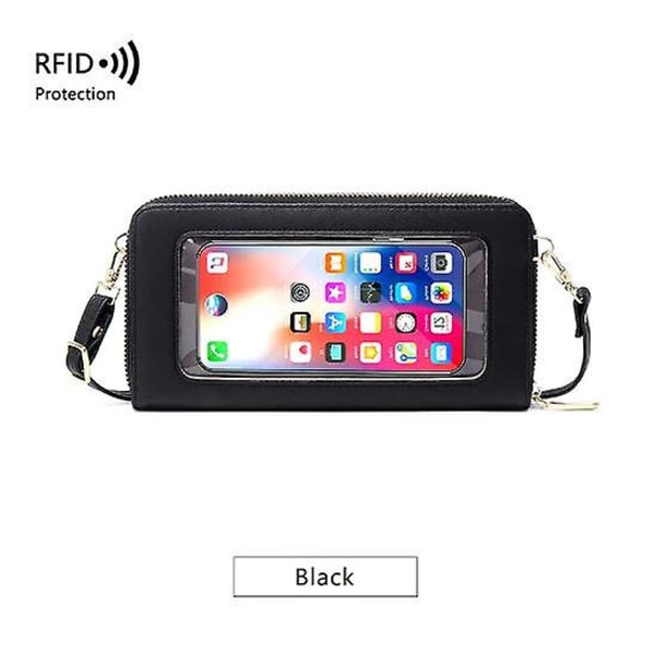 WABJTAM Kosketusnäyttöinen matkapuhelinlaukku naaras RFID-varkaudenestoharja läpinäkyvä matkapuhelinlaukku monitoiminen messenger-lompakko naaras mini olkapää b
