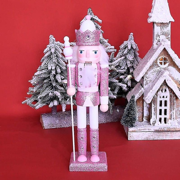 30 cm juletræhåndværk Nøddeknækkerdukke Soldat Hjem Bordplade Ornamenter（1 PC，Pink）