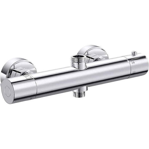 Blandare Termostatisk Dusch 2 Uttag, Mässings Dusch Termostatisk Kran, Dubbel Duschblandare Högt Utlopp G3/4 Bsp (26,4 Mm) + Lågt G1/2 \"bsp (21 Mm)