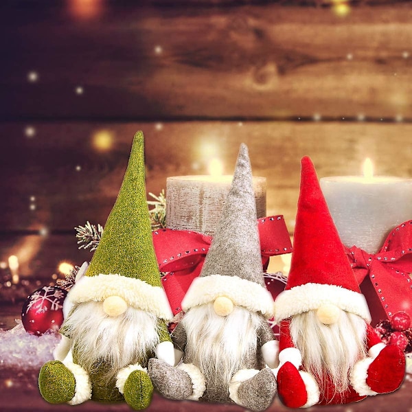 Julplyschdekorationer 3-pack - Handgjorda Svenska Tomte Jultomte Elf Dekorationer - Juldekoration För Hem, Restauranger, Kontor 31*16cm