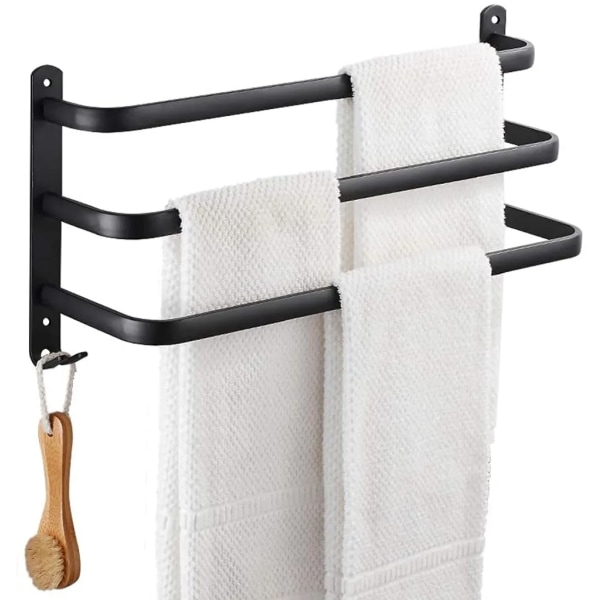 Handdukshängare, handdukshängare, rostfritt stål, väggmonterad, 3 våningar, handdukshängare för badrum/kök (svart, 50 cm)