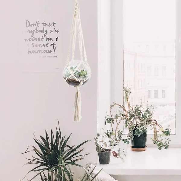 3 x Växt Hängare Makramé Planter Hängande Blomkruka med Bomullsrep Blomkruka Hängare Växthängare för Inomhus Utomhus Tak Balkong Vägg Dekoration