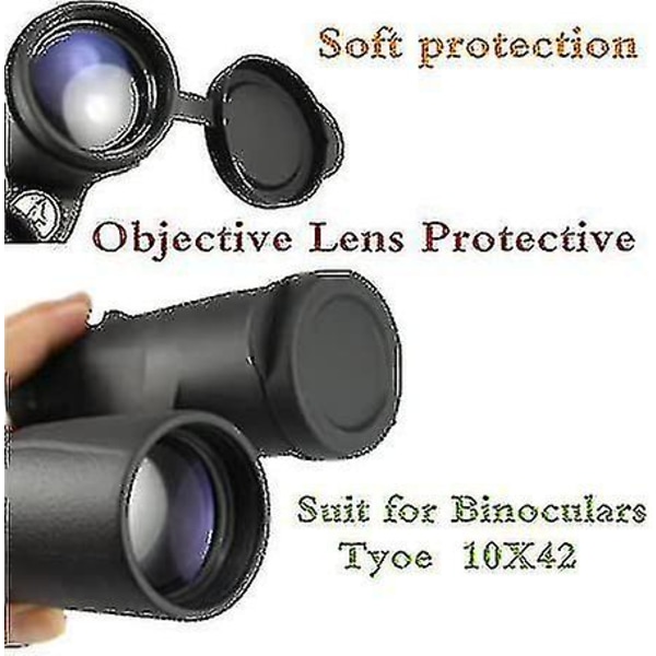 Pakke med 10x42 gummilinsehætter til kikkert - Inkluderer regnskærm, objektivoptikbeskyttelsesdæksler