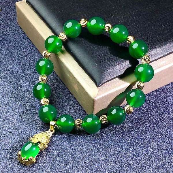 Ghyt Dammode Gröna Jade Pärlor Smycken 18k guldpläterade charmkedja armband