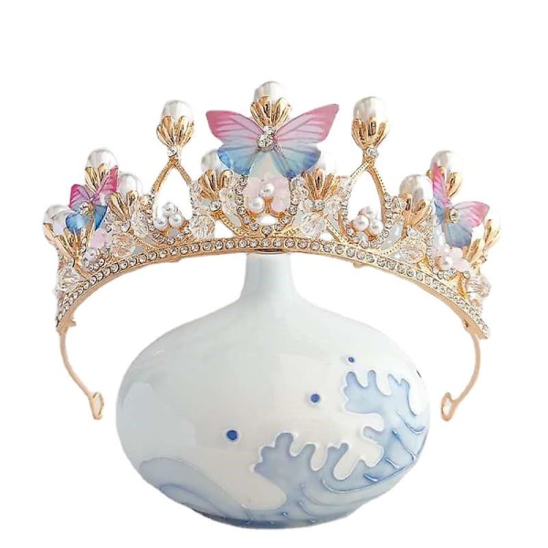 Prinsesse tiaraer til piger,fødselsdagskrone til piger Sommerfugl Princess Performance Disc Hår Håndlavet Crystal Tiara 1 stk.