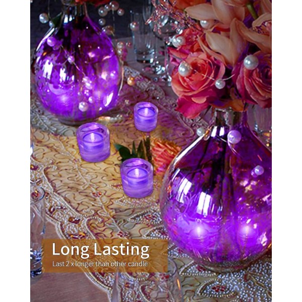 12-pakning Led-lys, lilla vanntett, flammeløst stearinlys telys, undervannsbatteri Sesongfeste-festlys for, bryllupssenter, fest