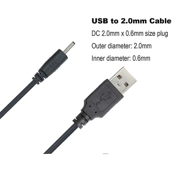 Usb til likestrøm 2,0 mm-kabel, ørepropper Usb DC-laderadapter, usb 2,0 Type A hann-til-likestrøm 2,0 mm X 0,6 mm 5 volt likestrøm fat-jack strømadapter-kontakt Lading C