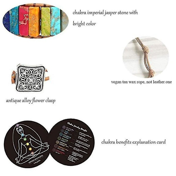 Läder Chakra Jasper Wrap Justerbart Pärlarmband