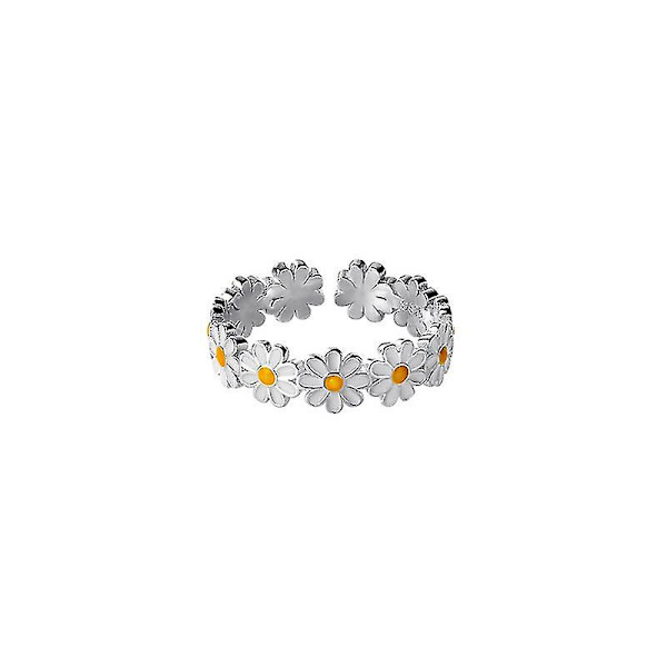 Vacker Daisy Blomma Öppen Statement Ring Sterling Silver 925 Justerbar Solros Bröllop Förlovningsring Tåring Fingerslinga Tidlös Fint Smycke
