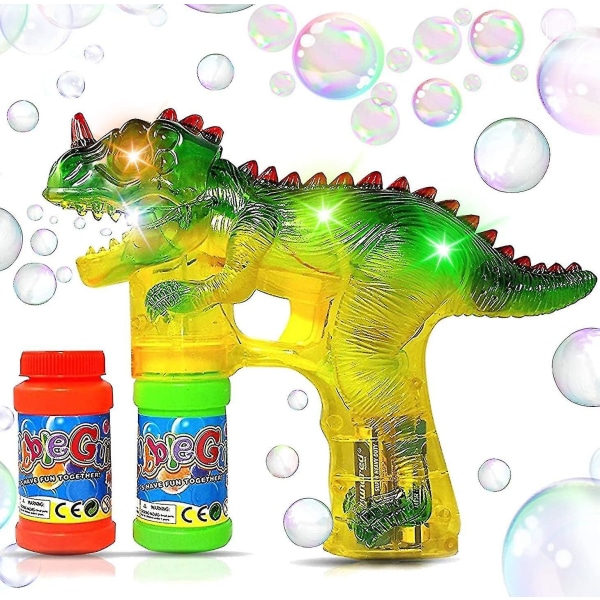 Jurassic Dinosaur Bubble Gun Shooter Light Up Blower | Toy Bubble Blaster för småbarn, barn, fester | Led blinkande lampor, extra påfyllningsflaska