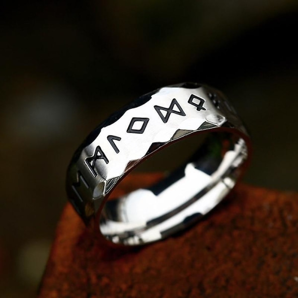 Rostfritt stål Odin Norse Viking Amulet Rune Män Ring Mode Ord Retro Smycken Lr-r133（13）