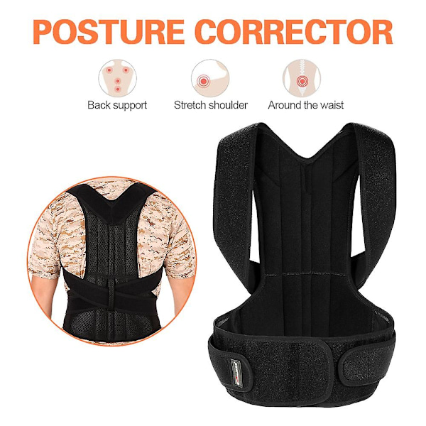 2022 In Posture Corrector Rygholdning Korset Clavicle Support Stop Slouching Og Hunching Justerbar Rygtræner Unisex-sort（XXL，Sort）