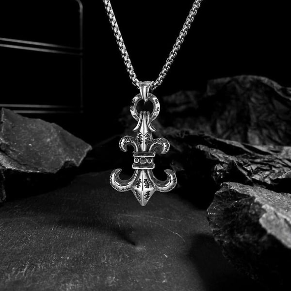 Oxideret sølv Fleur De Lis halskæde, 18"