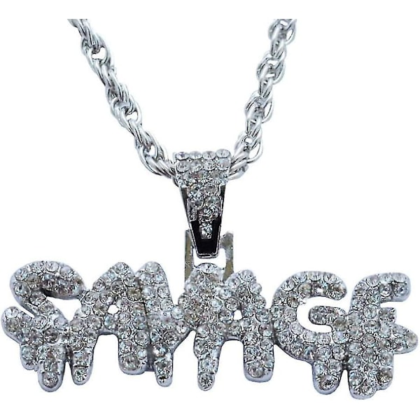 Herre krystallbokstav Savage anheng halskjede hiphop-rhinestone alfabet punk