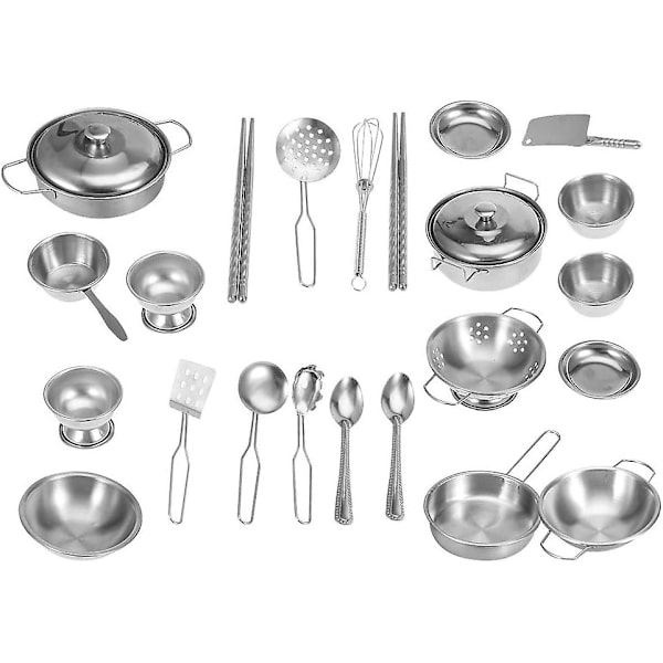 Köksspel Leksaker, Simulering Kök Mini Matlagningsredskap Rostfritt Stål Barn Lekhus Leksaker Barn Pan Leksaker Set(25pcs)（25PCS）